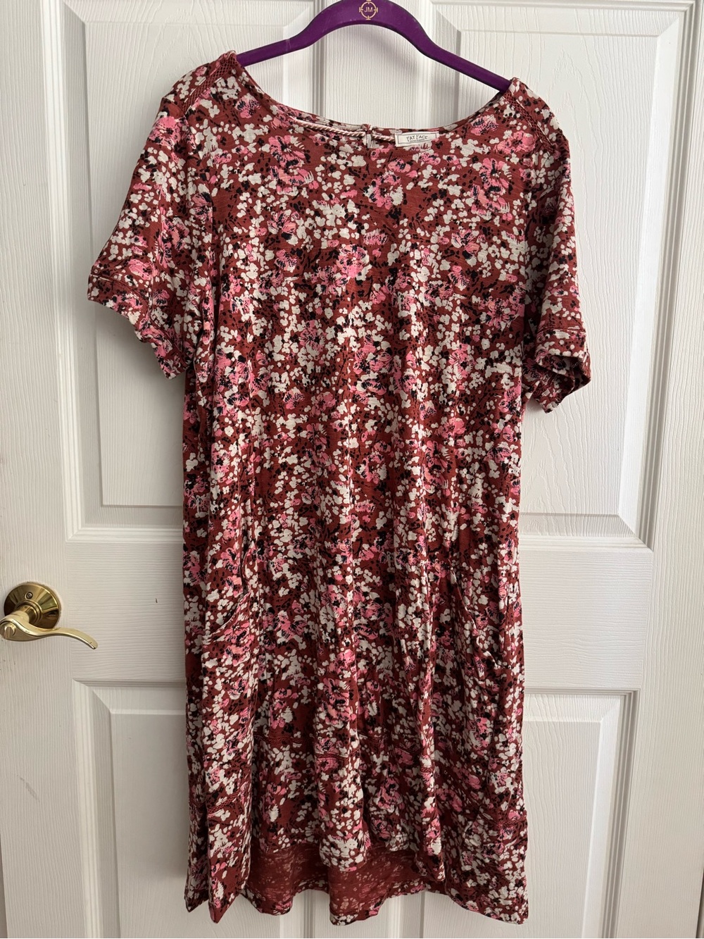 Fat Face Pink and Brown Floral Short-Sleeve Swing Dress